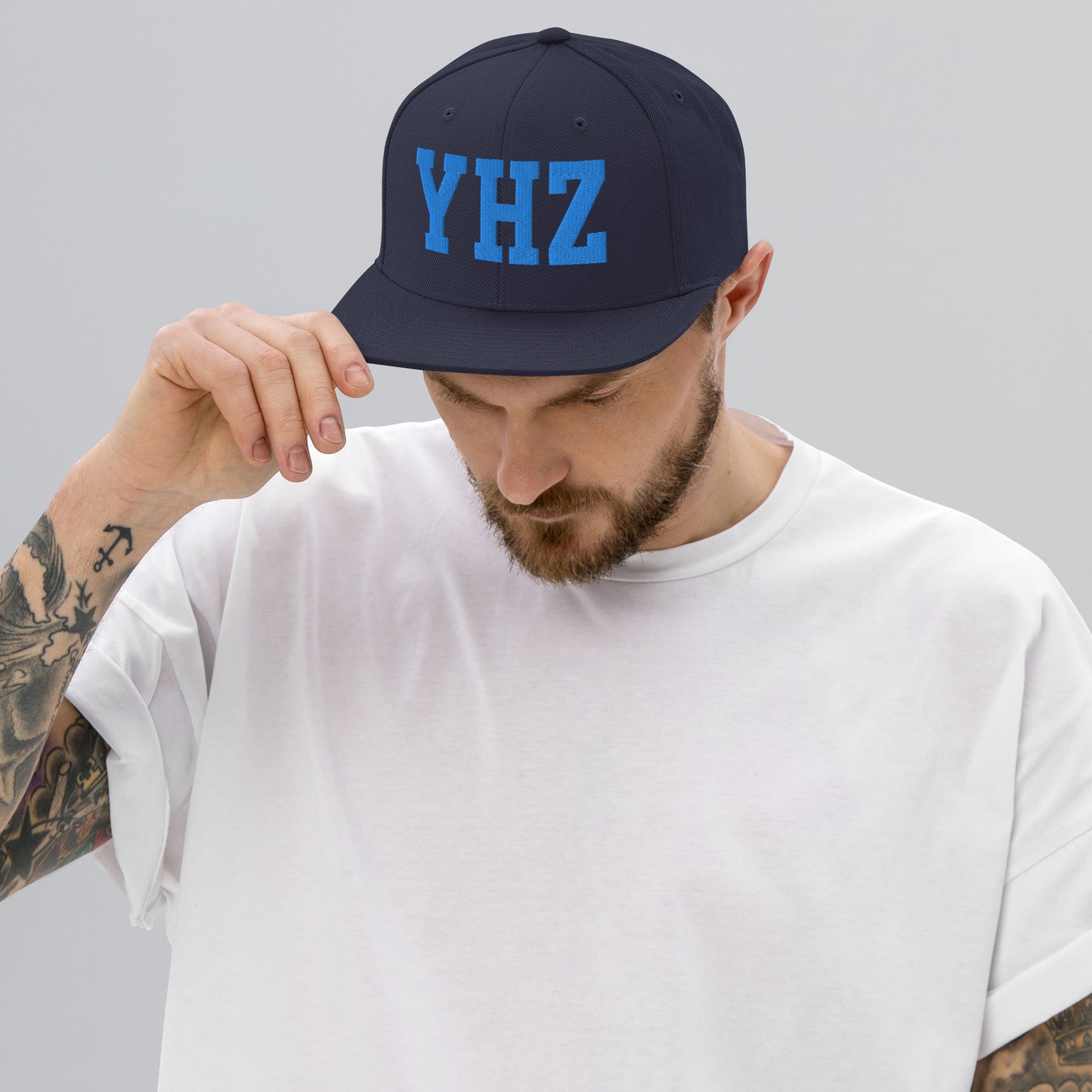 College-Style Classic Snapback Hat • Aqua Blue • YHZ Halifax Souvenir • YHM Designs - Image 06