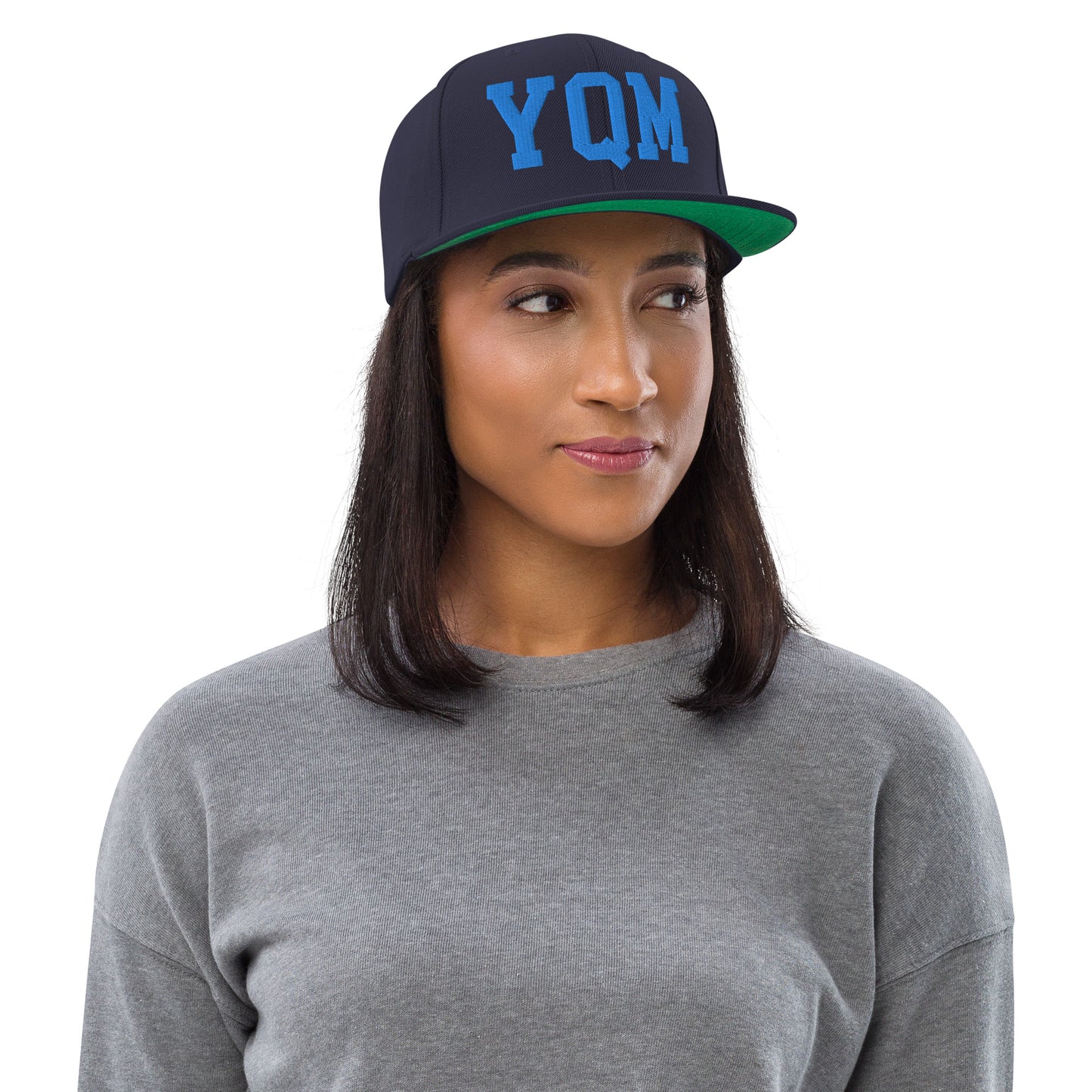 College-Style Classic Snapback Hat • Aqua Blue • YQM Moncton • YHM Designs - Image 04