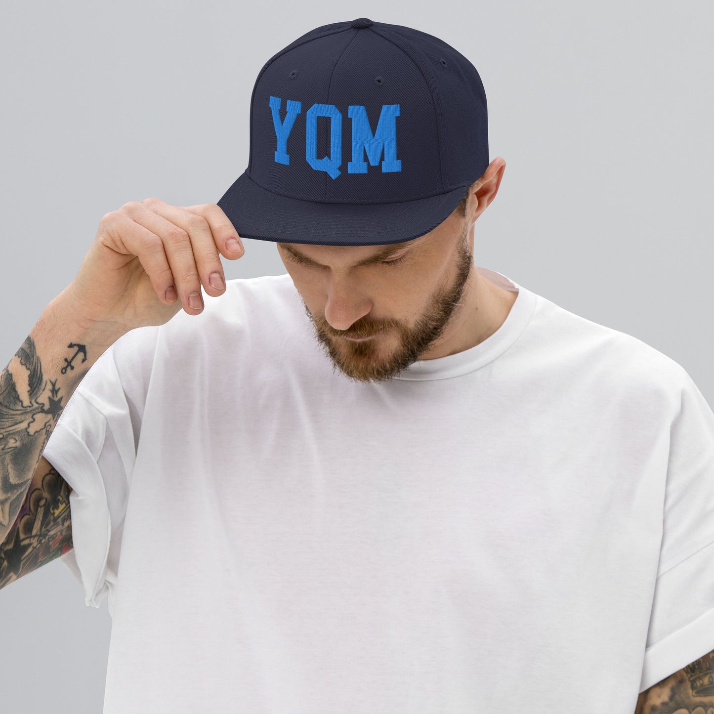 College-Style Classic Snapback Hat • Aqua Blue • YQM Moncton • YHM Designs - Image 06