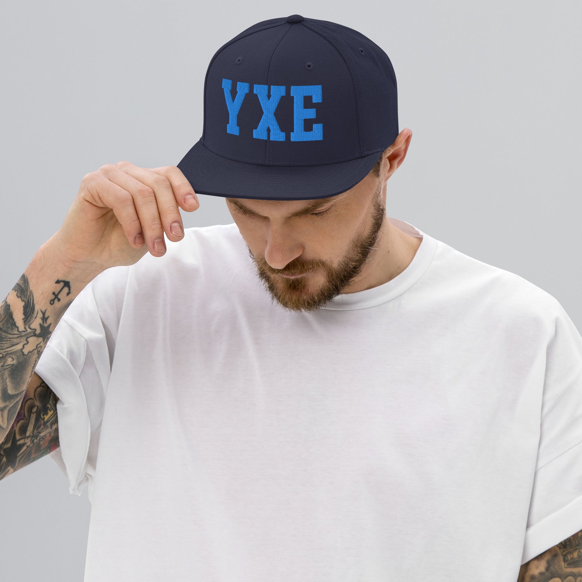 College-Style Classic Snapback Hat • Aqua Blue • YXE Saskatoon Souvenir • YHM Designs - Image 06