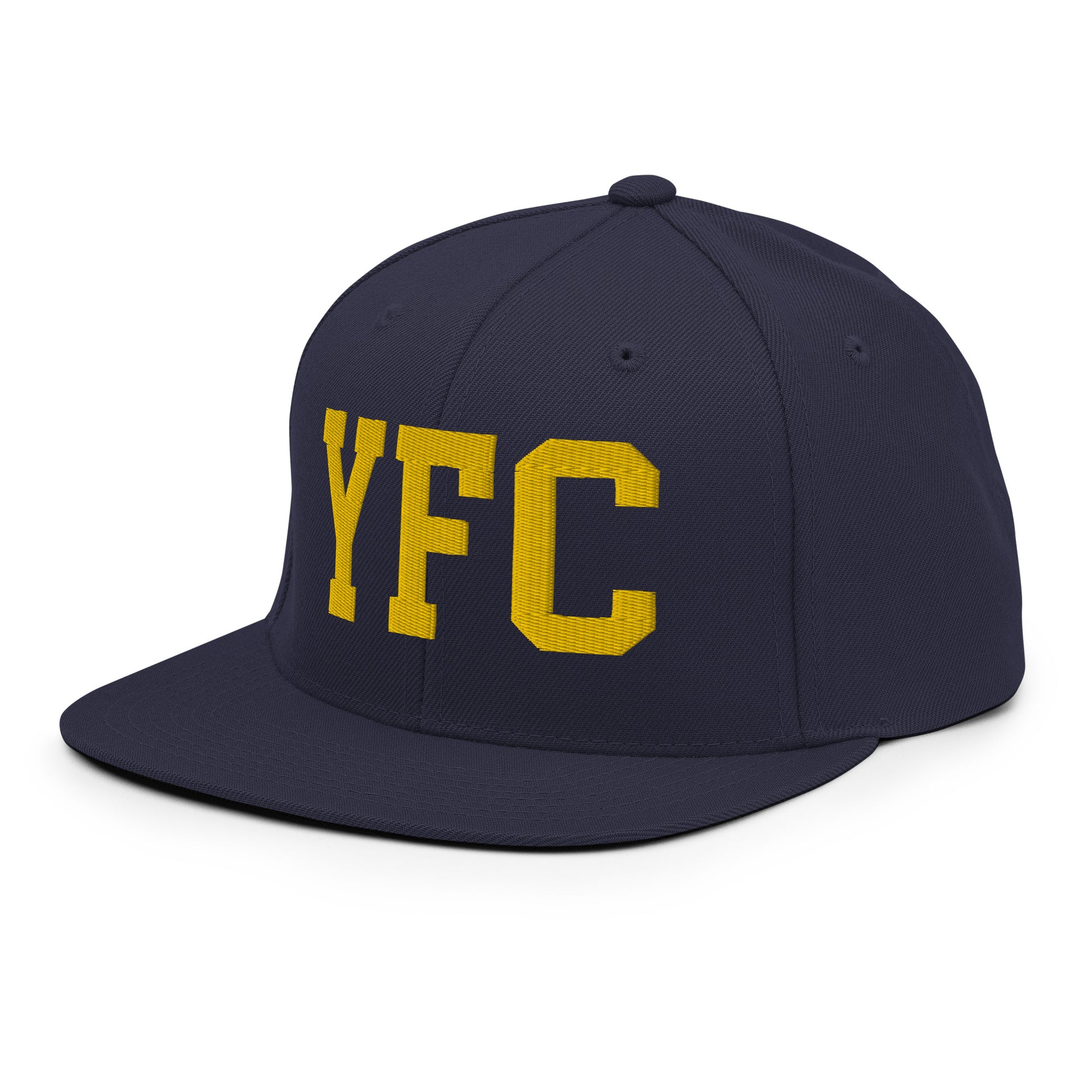 College-Style Classic Snapback Hat • Gold • YFC Fredericton Souvenir • YHM Designs - Image 01