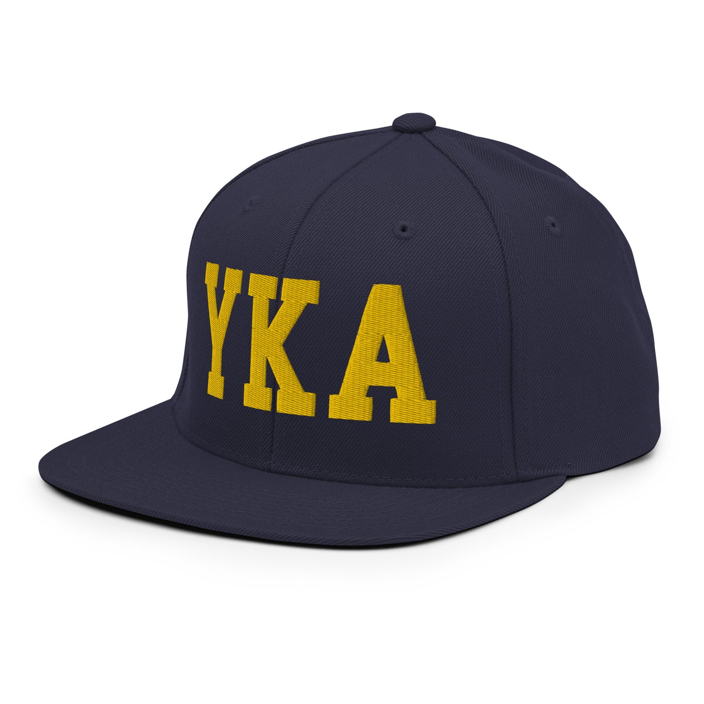 College-Style Classic Snapback Hat • Gold • YKA Kamloops Souvenir • YHM Designs - Image 01