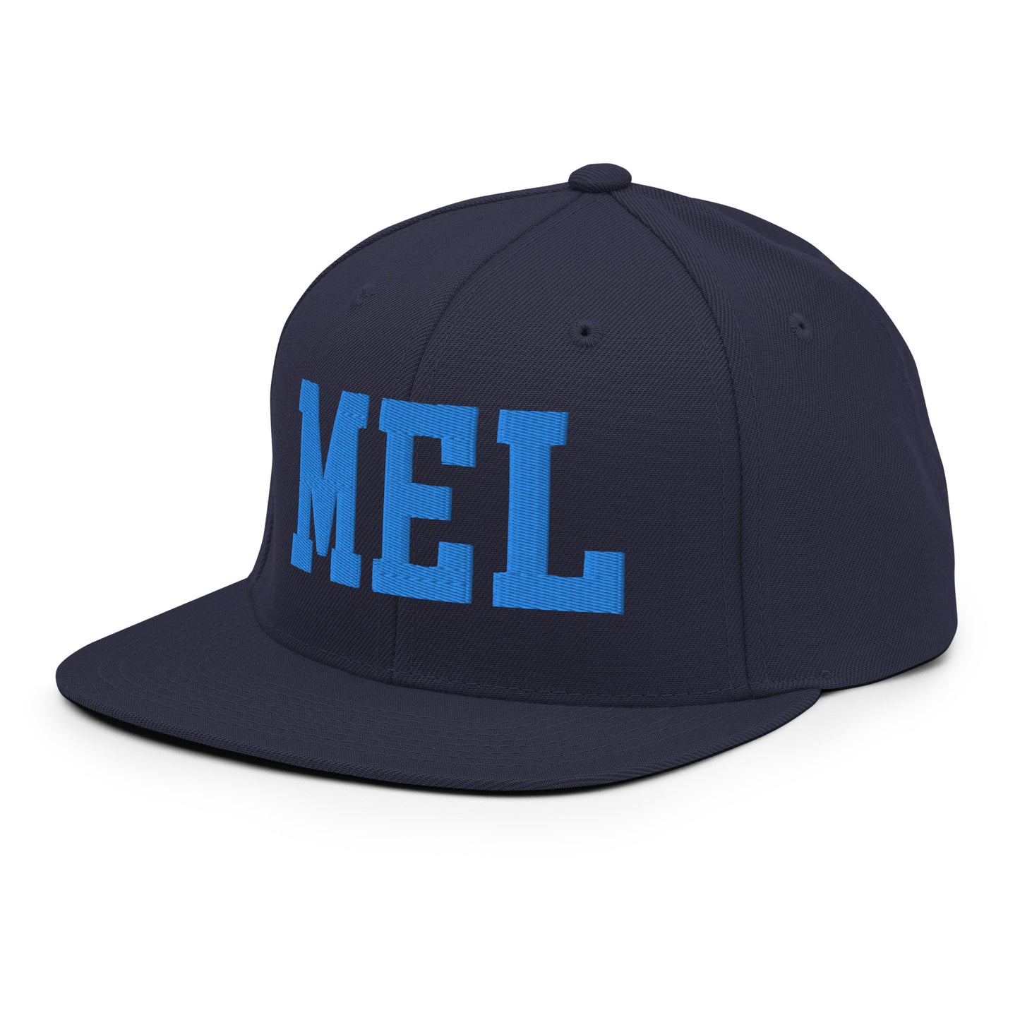 College-Style Classic Snapback Hat • Aqua Blue • MEL Melbourne • YHM Designs - Image 01