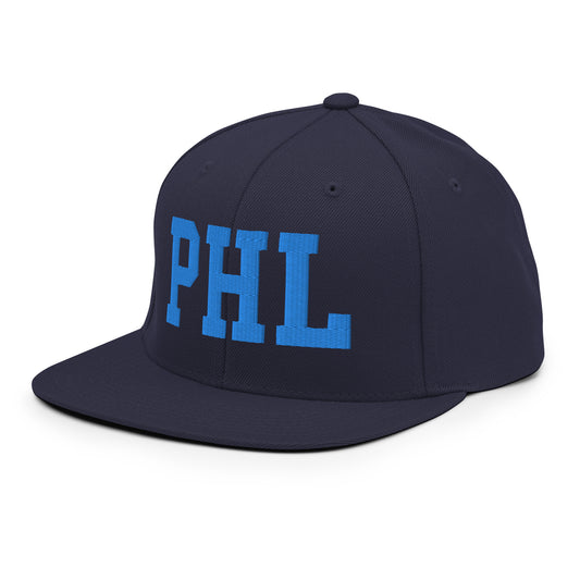 College-Style Classic Snapback Hat • Aqua Blue • PHL Philadelphia Souvenir • YHM Designs - Image 01