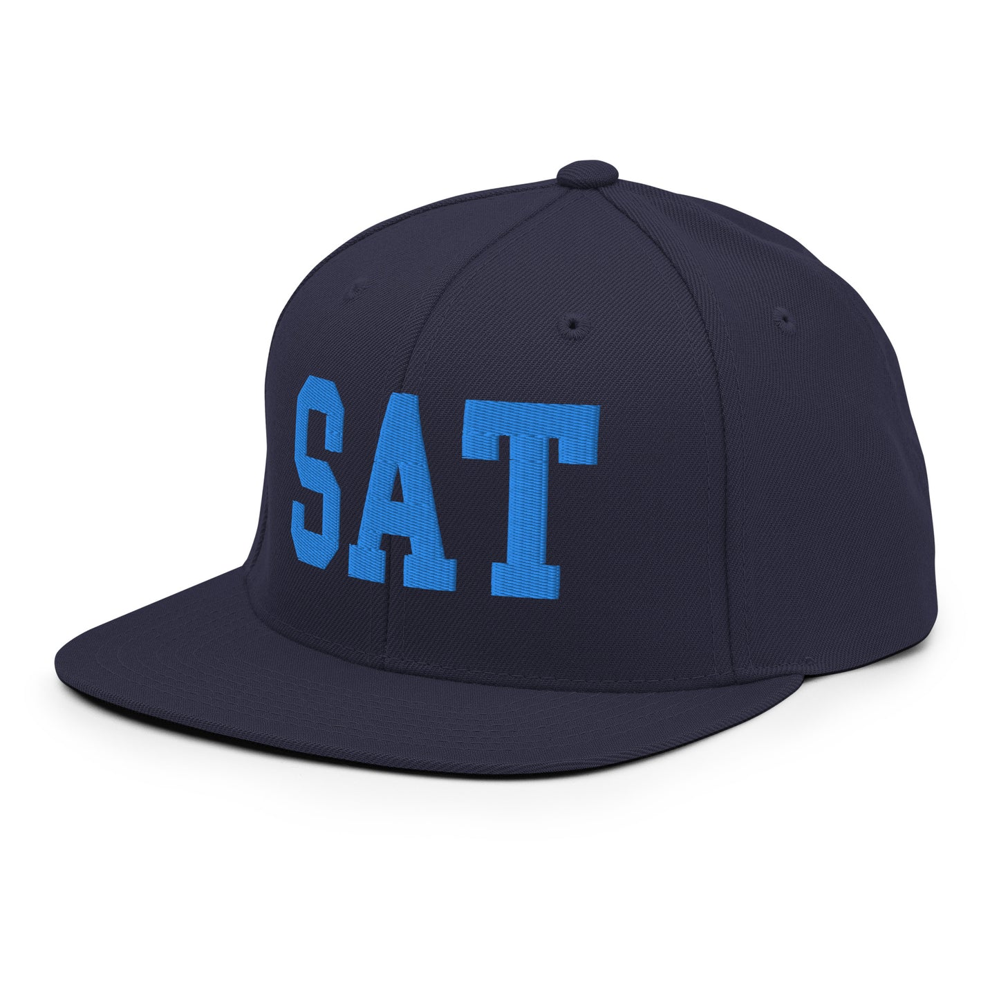College-Style Classic Snapback Hat • Aqua Blue • SAT San Antonio • YHM Designs - Image 01