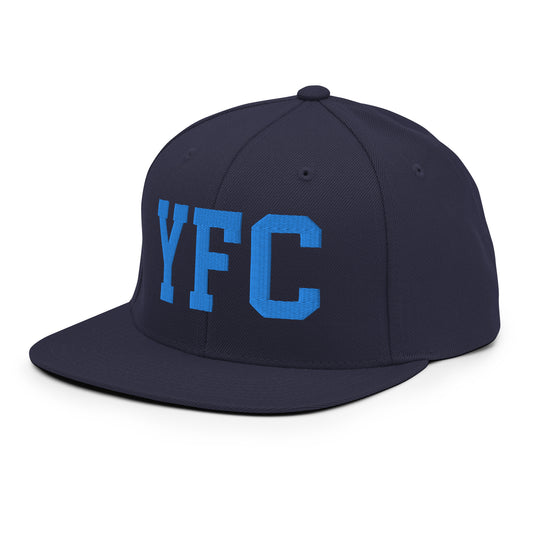 College-Style Classic Snapback Hat • Aqua Blue • YFC Fredericton Souvenir • YHM Designs - Image 01