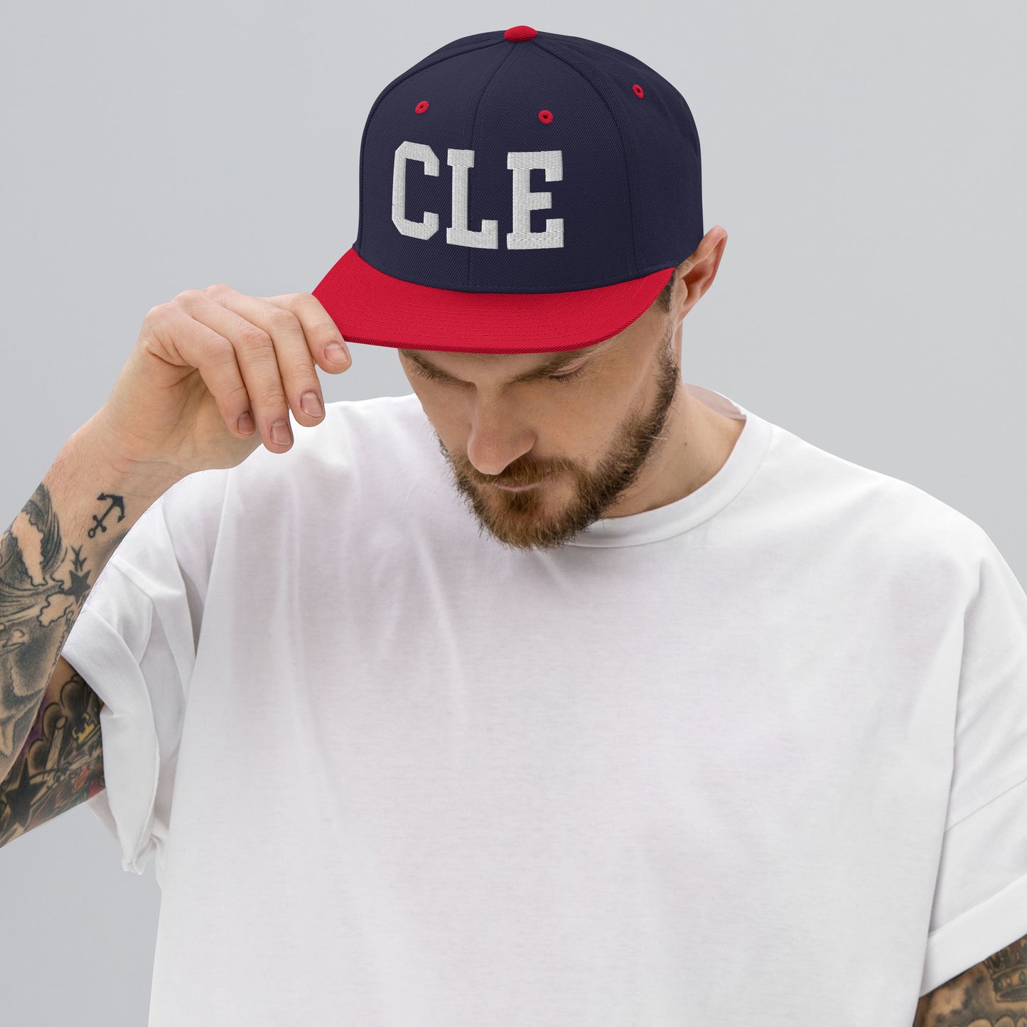 College-Style Classic Snapback Hat • White • CLE Cleveland • YHM Designs - Image 06