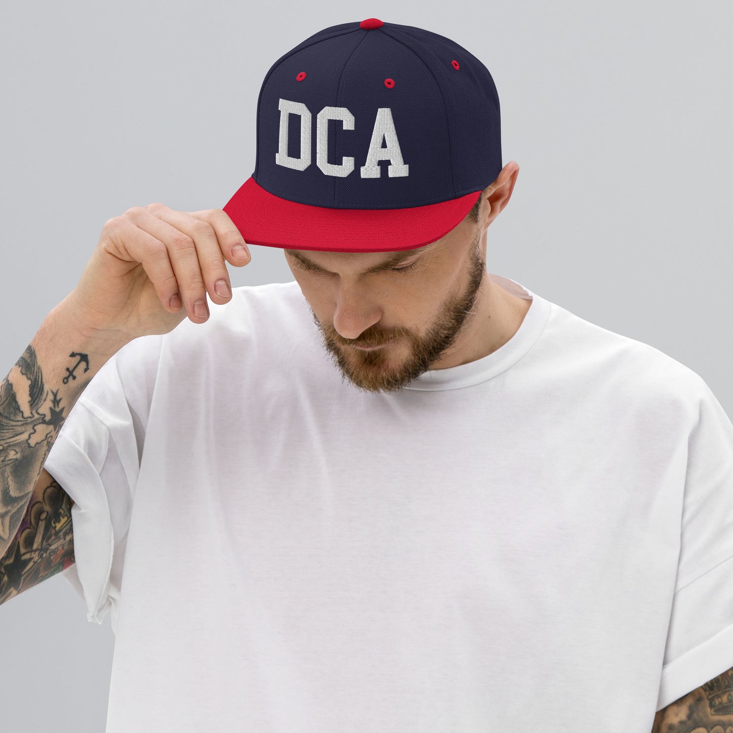 College-Style Classic Snapback Hat • White • DCA Washington • YHM Designs - Image 06