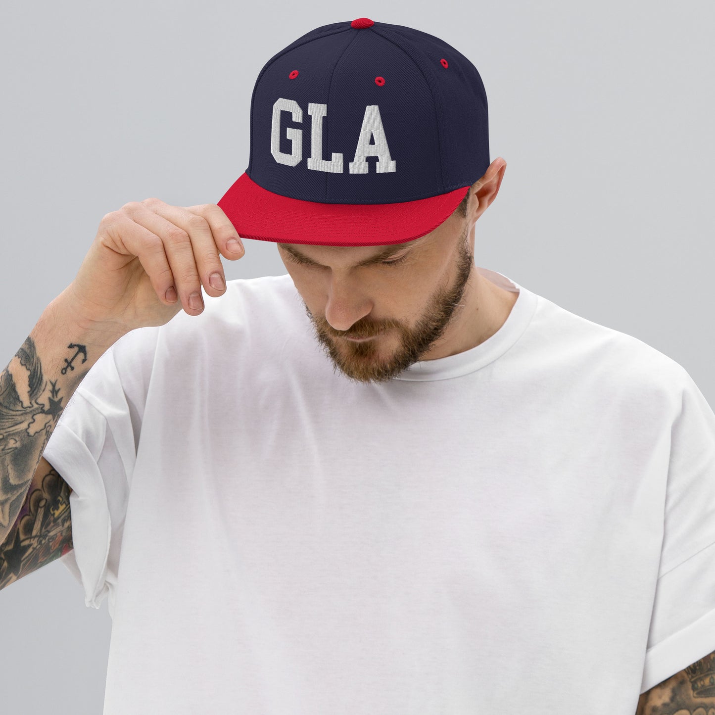 College-Style Classic Snapback Hat • White • GLA Glasgow • YHM Designs - Image 06