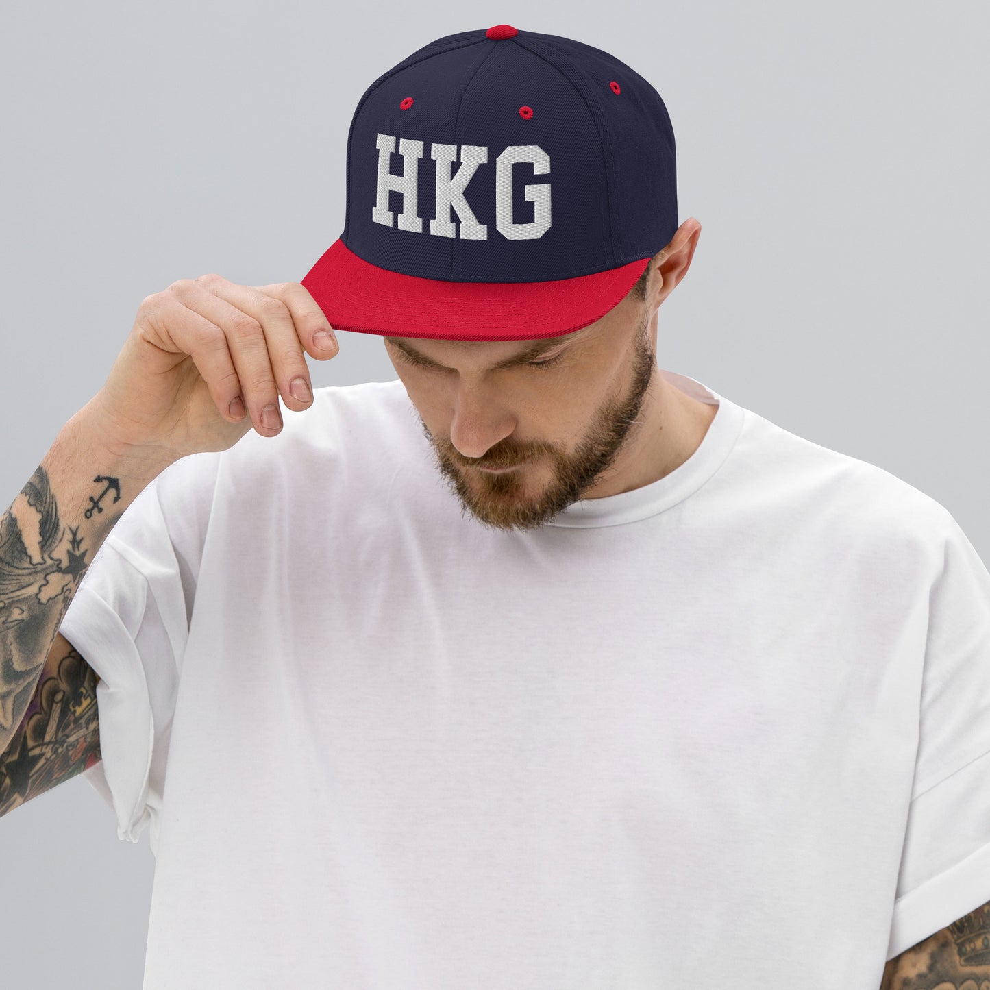 College-Style Classic Snapback Hat • White • HKG Hong Kong • YHM Designs - Image 06