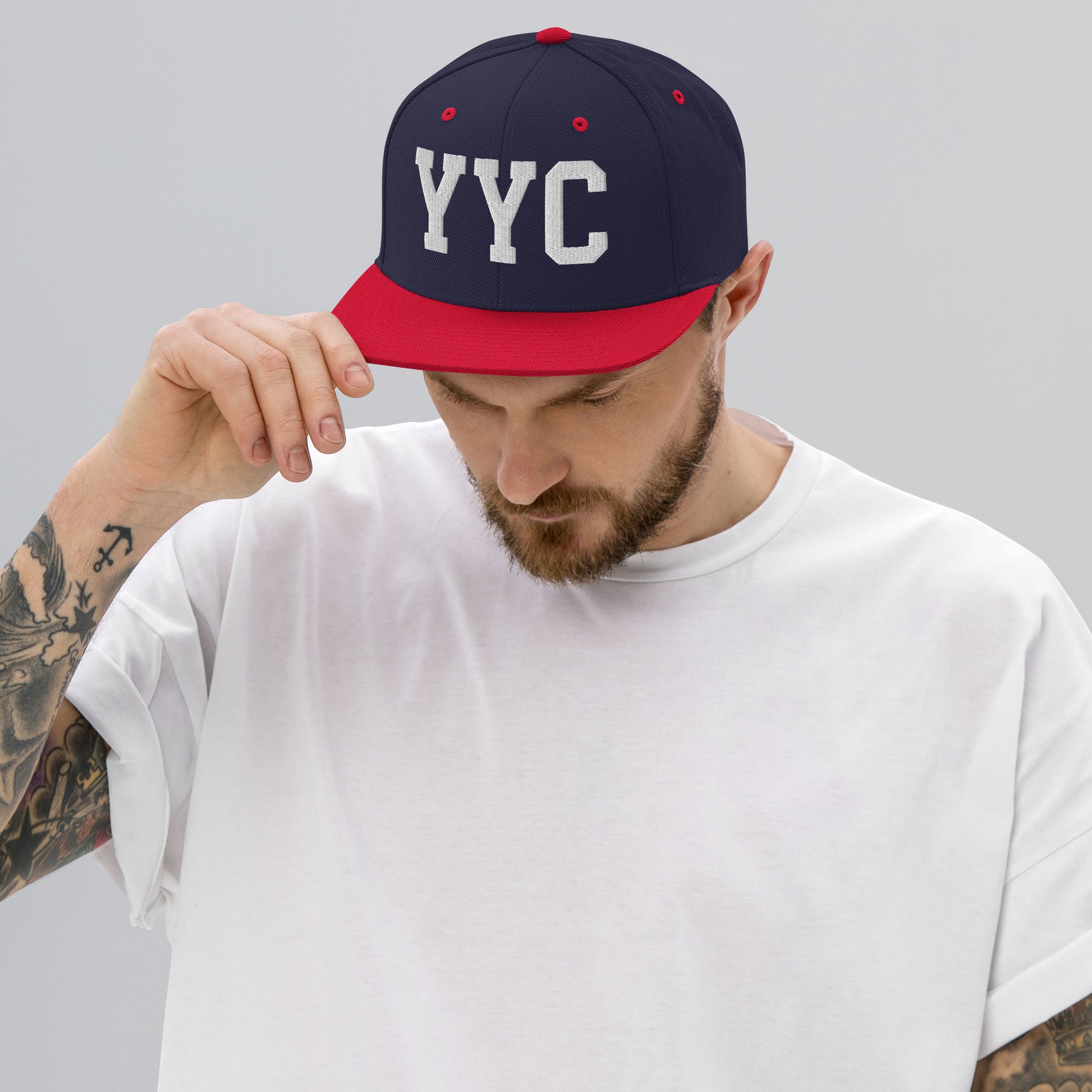 College-Style Classic Snapback Hat • White • YYC Calgary Souvenir • YHM Designs - Image 06