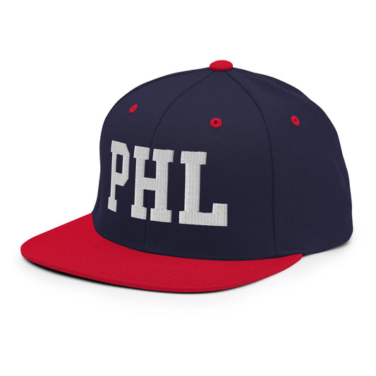 College-Style Classic Snapback Hat • White • PHL Philadelphia Souvenir • YHM Designs - Image 01