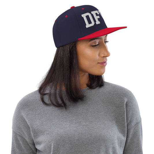 College-Style Classic Snapback Hat • White • DFW Dallas Souvenir • YHM Designs - Image 02