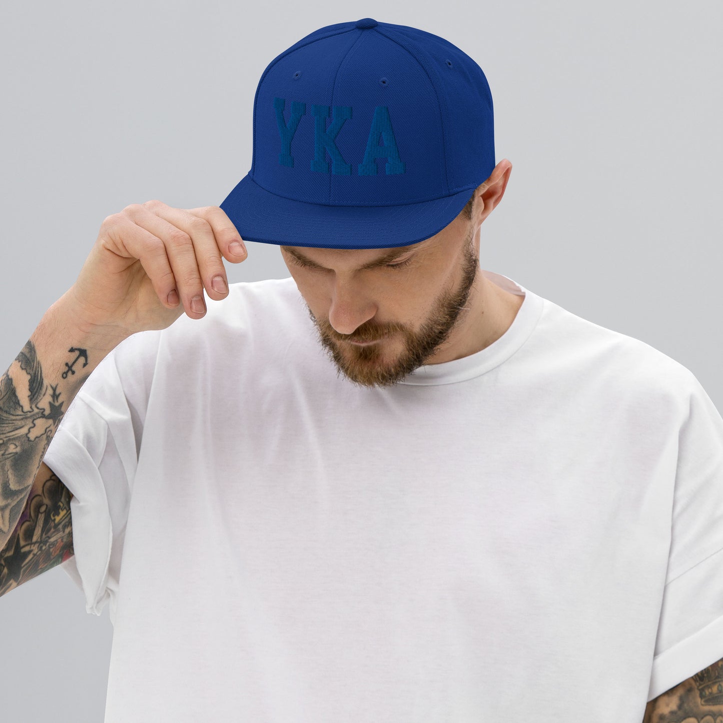 College-Style Classic Snapback Hat • Royal Blue • YKA Kamloops Souvenir • YHM Designs - Image 06