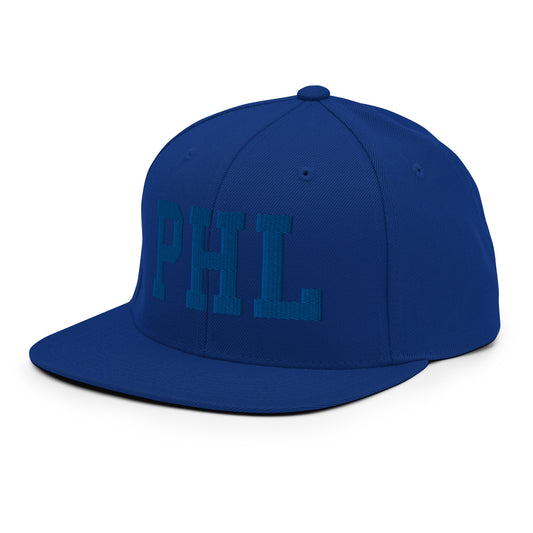 College-Style Classic Snapback Hat • Royal Blue • PHL Philadelphia Souvenir • YHM Designs - Image 01