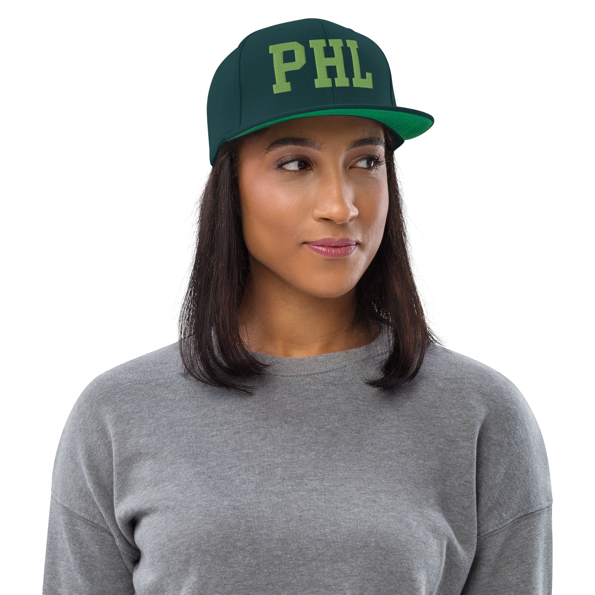 College-Style Classic Snapback Hat • Kiwi Green • PHL Philadelphia Souvenir • YHM Designs - Image 04