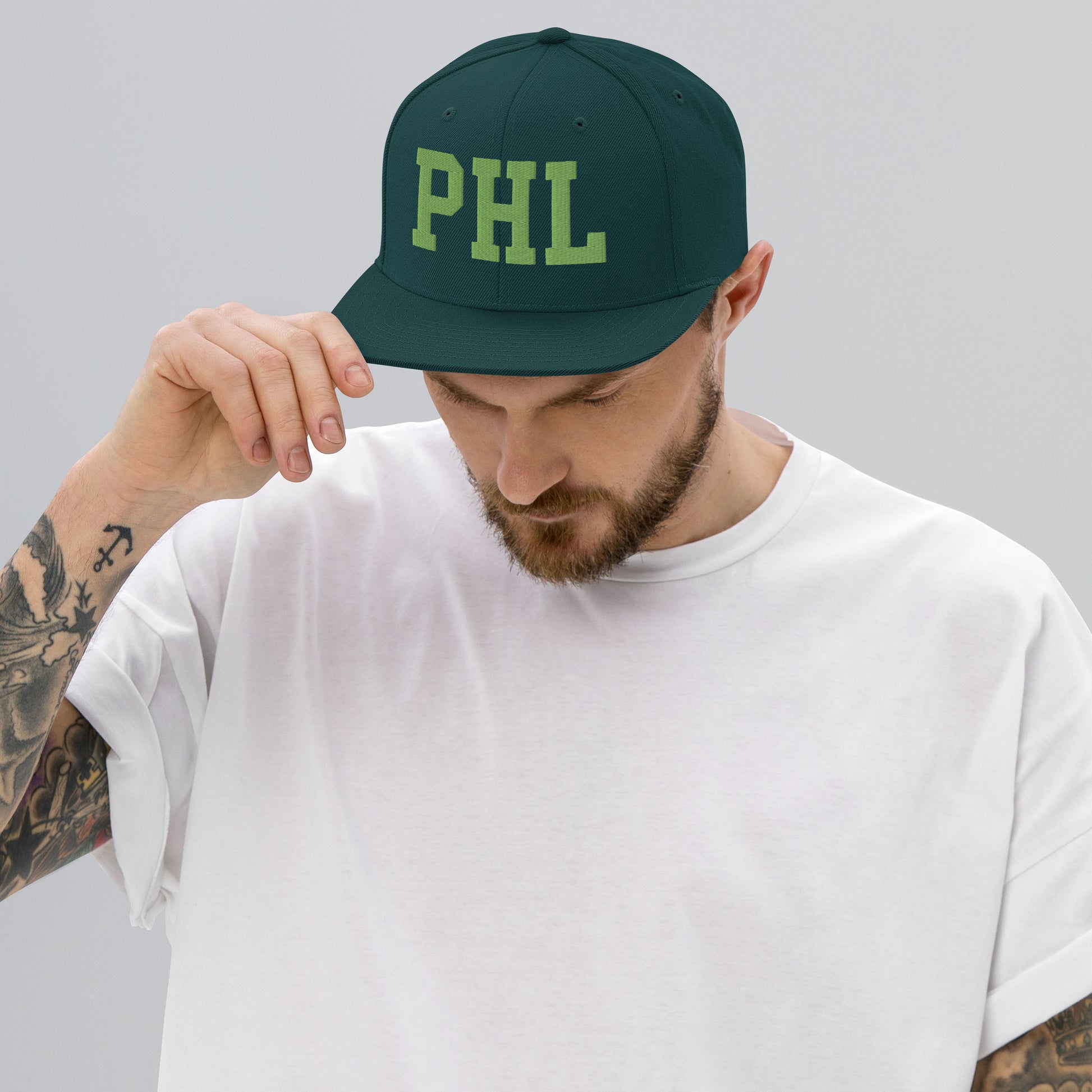 College-Style Classic Snapback Hat • Kiwi Green • PHL Philadelphia Souvenir • YHM Designs - Image 06