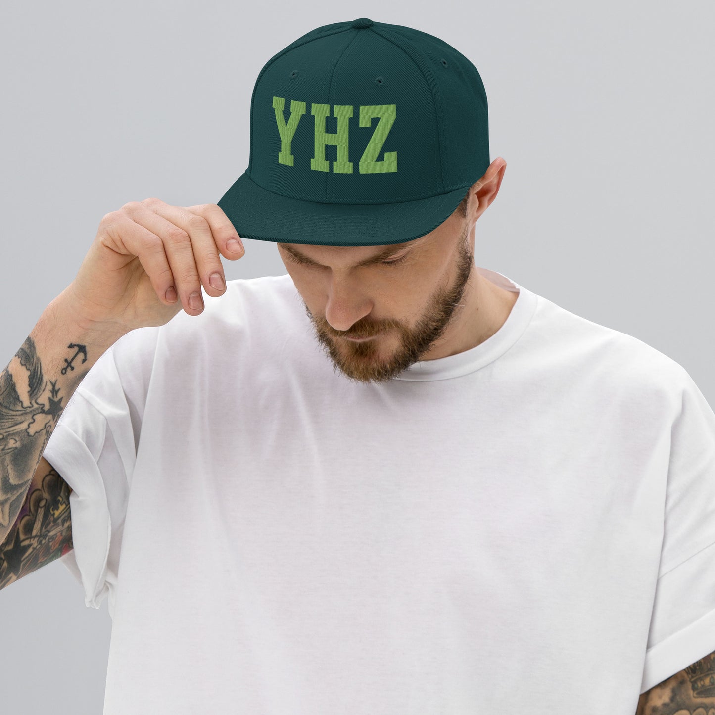 College-Style Classic Snapback Hat • Kiwi Green • YHZ Halifax Souvenir • YHM Designs - Image 06