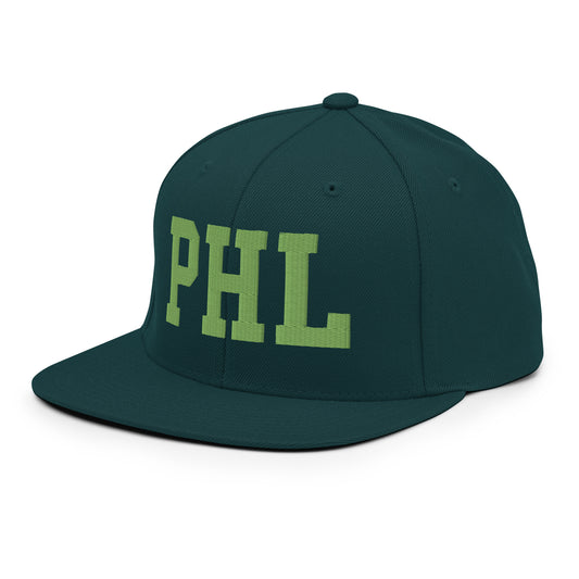 College-Style Classic Snapback Hat • Kiwi Green • PHL Philadelphia Souvenir • YHM Designs - Image 01