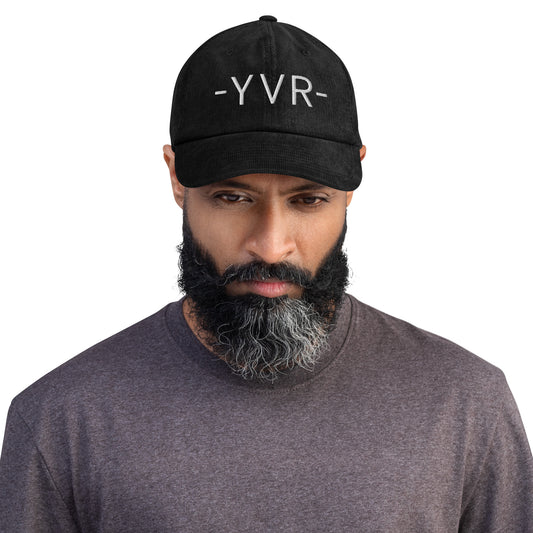 YVR Vancouver Corduroy Baseball Cap • Minimalist Lettering in White • YHM Designs - Image 02