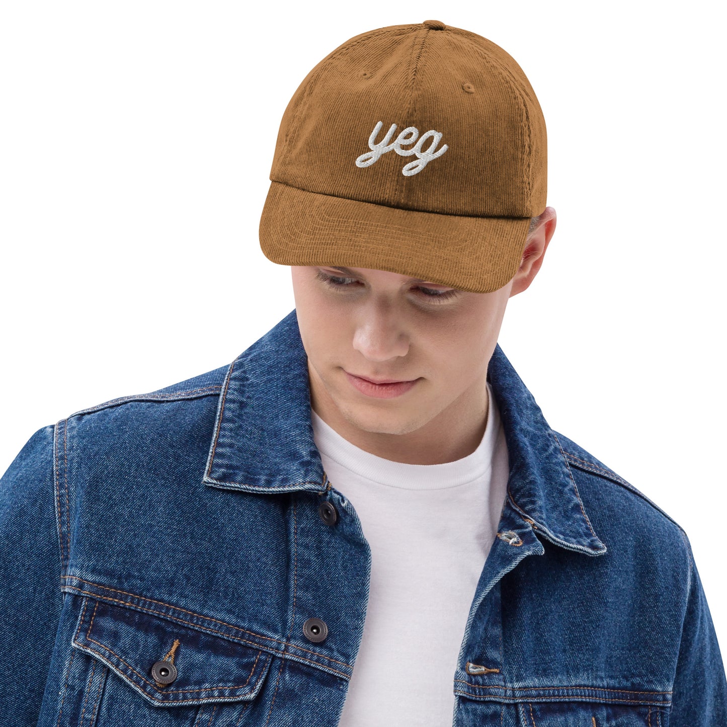 Vintage Script Corduroy Hat - White • YEG Edmonton • YHM Designs - Image 05