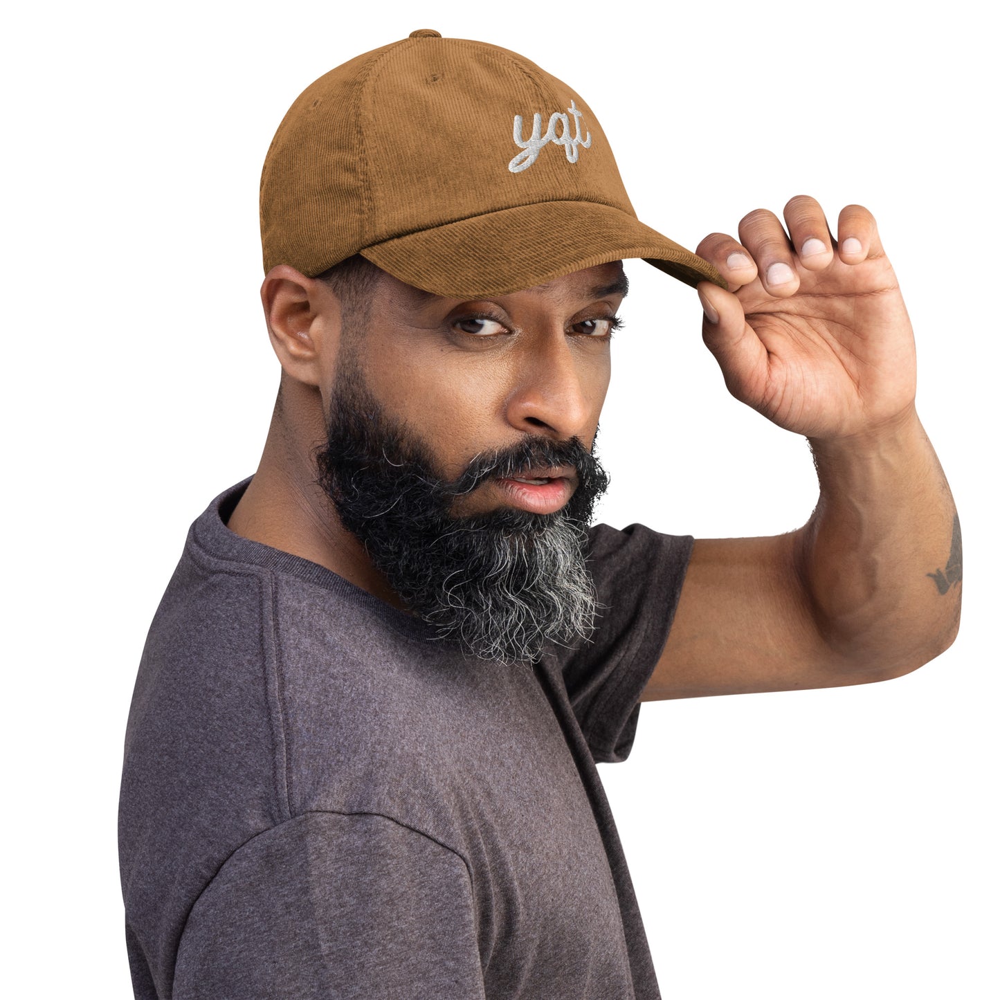 Vintage Script Corduroy Hat - White • YQT Thunder Bay • YHM Designs - Image 06