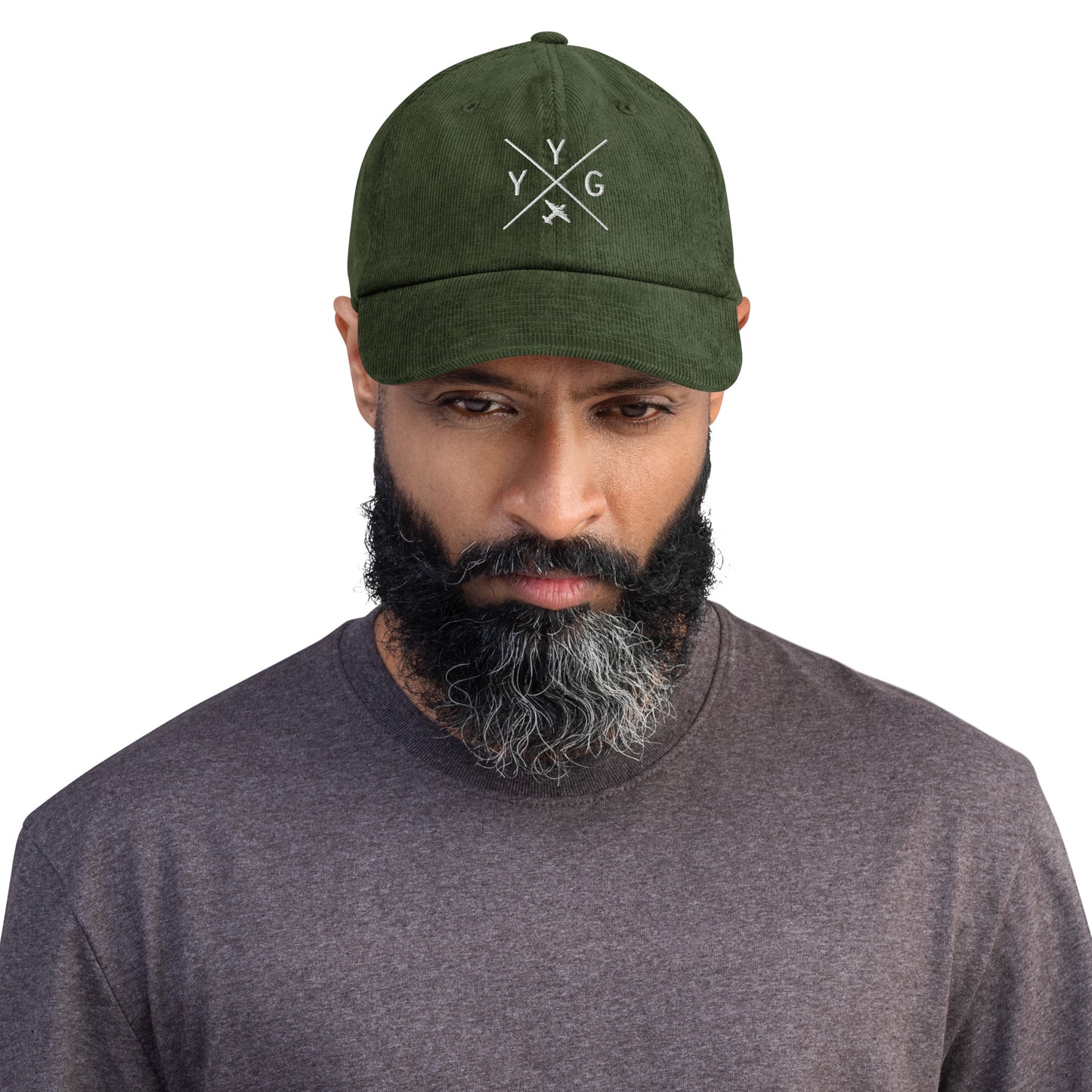Crossed-X Corduroy Hat - White • YYG Charlottetown • YHM Designs - Image 07