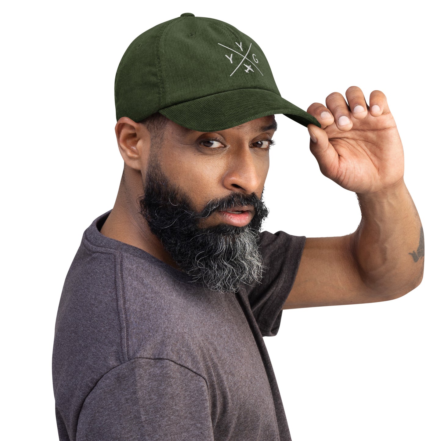 Crossed-X Corduroy Hat - White • YYG Charlottetown • YHM Designs - Image 09
