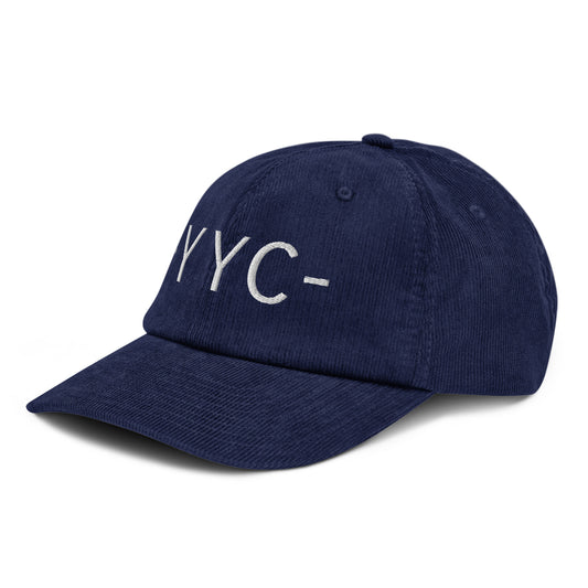YYC Calgary Corduroy Baseball Cap • Minimalist Lettering in White • YHM Designs - Image 01