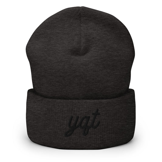YQT Thunder Bay Cuffed Beanie • Vintage Script Lettering in Black • YHM Designs - Image 02