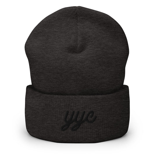 YYC Calgary Cuffed Beanie • Vintage Script Lettering in Black • YHM Designs - Image 02