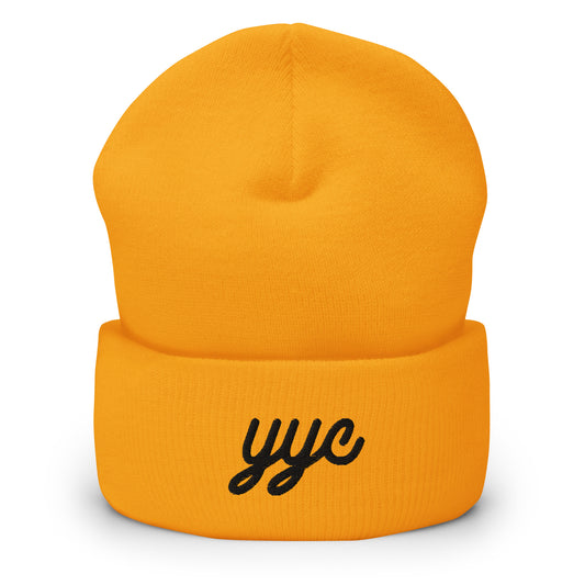 YYC Calgary Cuffed Beanie • Vintage Script Lettering in Black • YHM Designs - Image 01