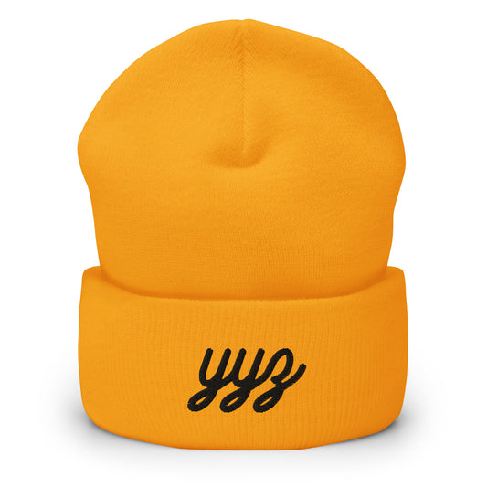 YYZ Toronto Cuffed Beanie • Vintage Script Lettering in Black • YHM Designs - Image 01