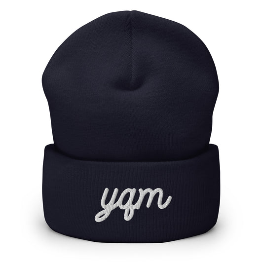 YQM Moncton Cuffed Beanie • Vintage Script Lettering in White • YHM Designs - Image 02