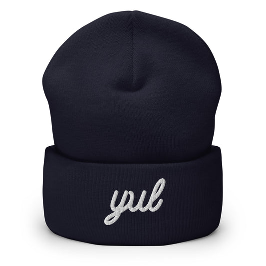 YUL Montreal Cuffed Beanie • Vintage Script Lettering in White • YHM Designs - Image 02