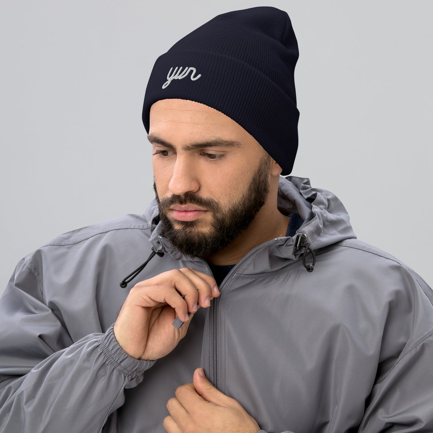 Vintage Script Beanie - White Embroidery • YVR Vancouver • YHM Designs - Image 07