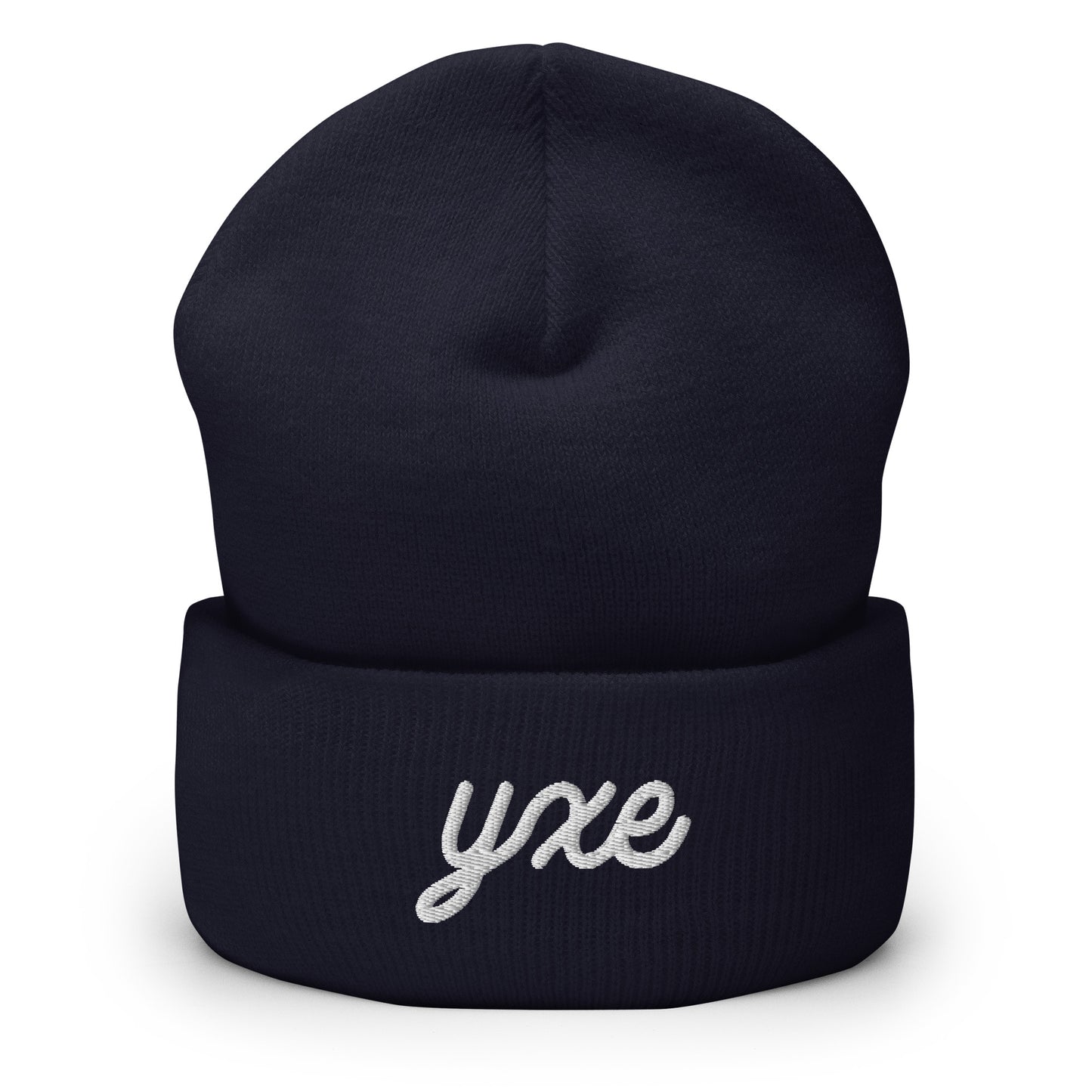 Vintage Script Beanie - White Embroidery • YXE Saskatoon • YHM Designs - Image 02