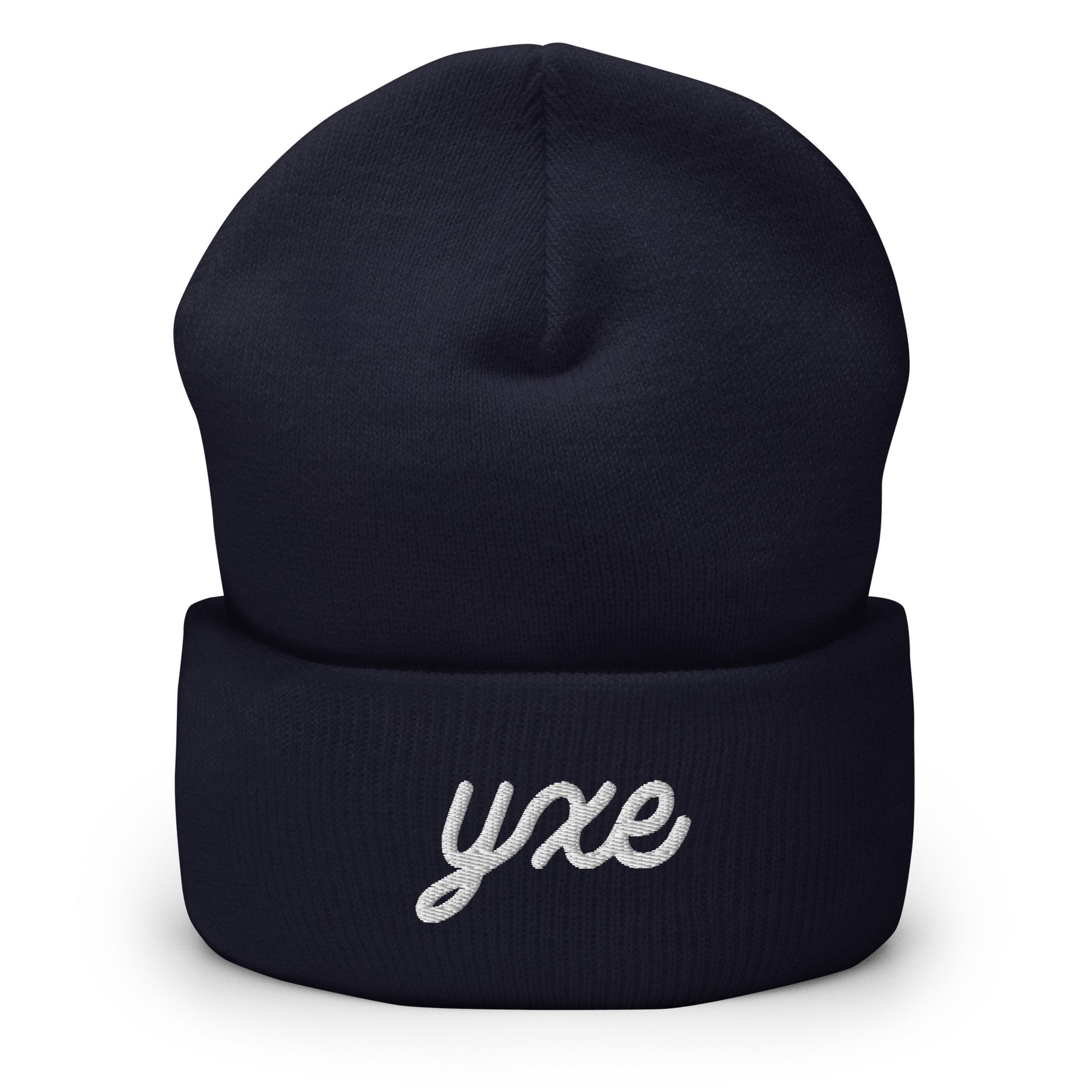 YXE Saskatoon Cuffed Beanie • Vintage Script Lettering in White • YHM Designs - Image 02