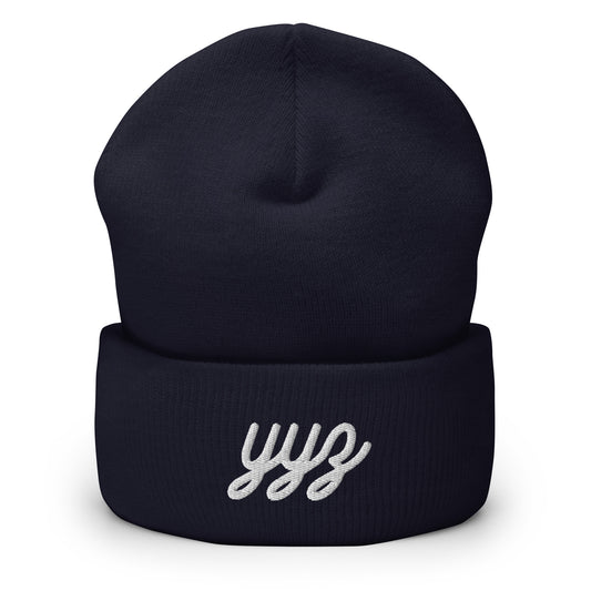 YYZ Toronto Cuffed Beanie • Vintage Script Lettering in White • YHM Designs - Image 02