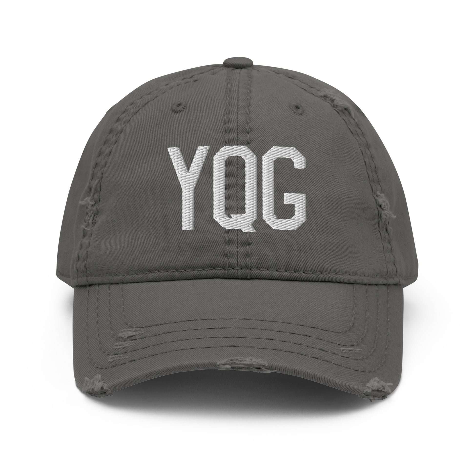 Airport Code Distressed Hat - White • YQG Windsor • YHM Designs - Image 15