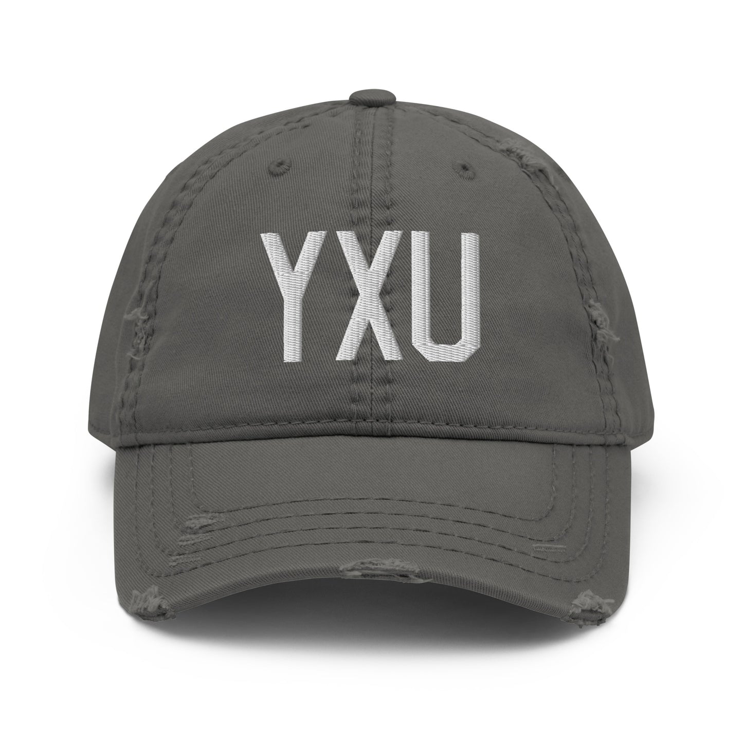 Airport Code Distressed Hat - White • YXU London • YHM Designs - Image 15