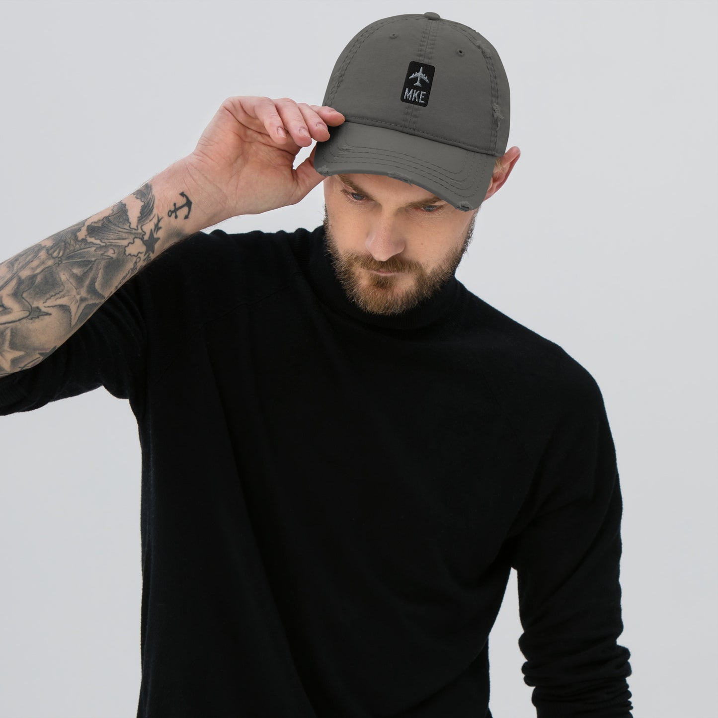 Jetliner Distressed Dad Hat • Grey • MKE Milwaukee • YHM Designs - Image 05