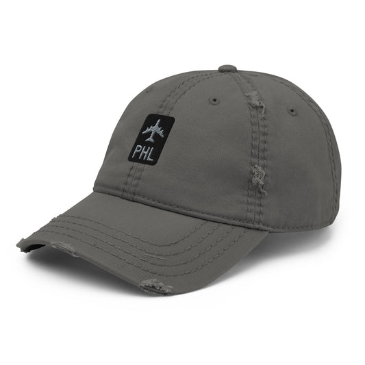 Jetliner Distressed Dad Hat • Grey • PHL Philadelphia Souvenir • YHM Designs - Image 01