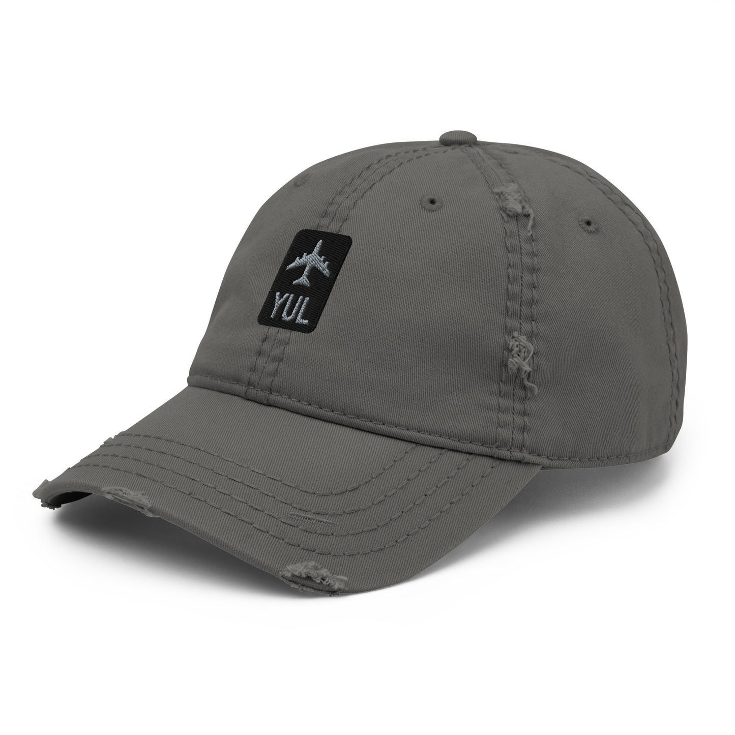 Jetliner Distressed Dad Hat • Grey • YUL Montreal • YHM Designs - Image 01