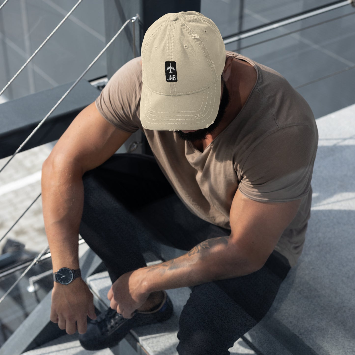 Jetliner Distressed Dad Hat • Khaki • JNB Johannesburg • YHM Designs - Image 06