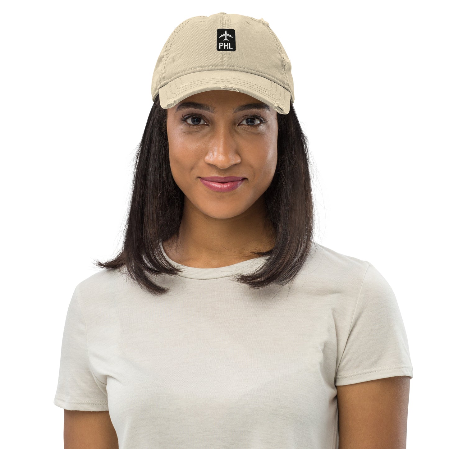 Jetliner Distressed Dad Hat • Khaki • PHL Philadelphia Souvenir • YHM Designs - Image 04