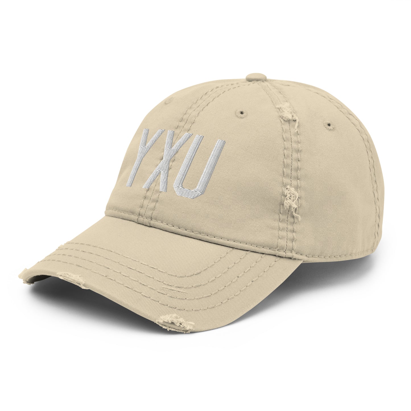 Airport Code Distressed Hat - White • YXU London • YHM Designs - Image 19