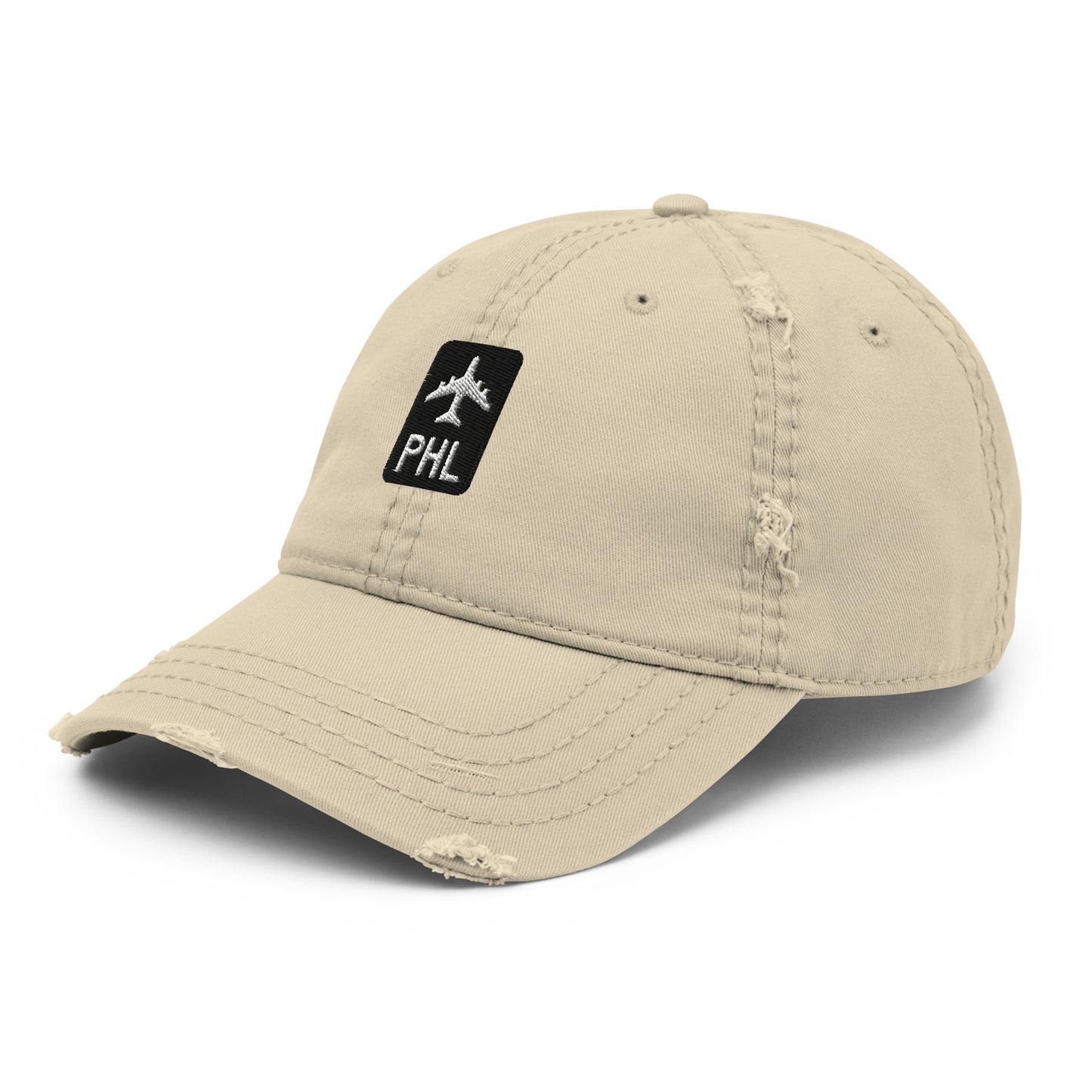 Jetliner Distressed Dad Hat • Khaki • PHL Philadelphia Souvenir • YHM Designs - Image 01