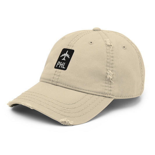 Jetliner Distressed Dad Hat • Khaki • PHL Philadelphia Souvenir • YHM Designs - Image 01