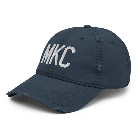 Airport Code Distressed Hat - White • MKC Kansas City • YHM Designs - Image 01